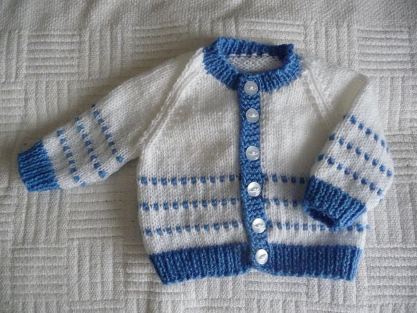 Bright blue and white baby cardigan | Knitting and Crochet Forum